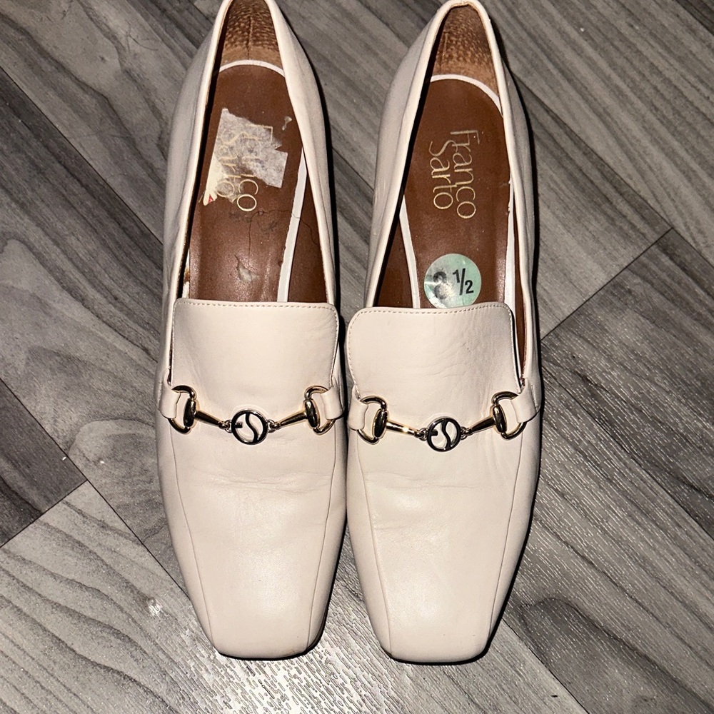 Franco Sarto Women's Off-White Loafers with Gold Accent